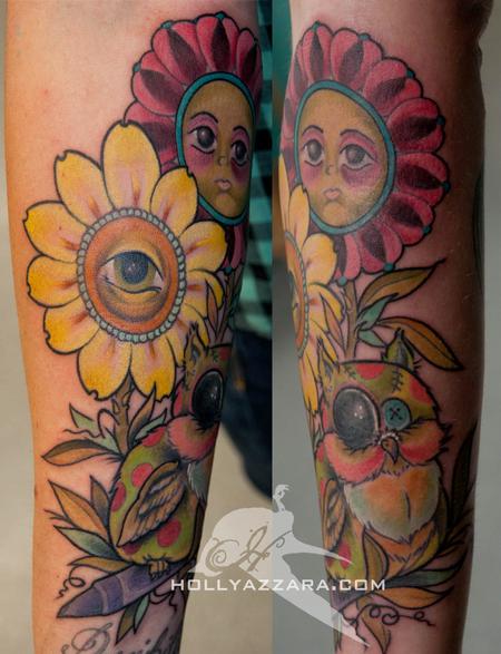 Holly Azzara - Owl and Flowers Color Tattoo